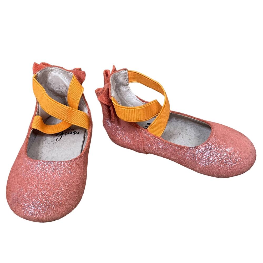 Monkey Feet Sparkly Orange Ballet Flats Elastic Strap Size 18-24 Months